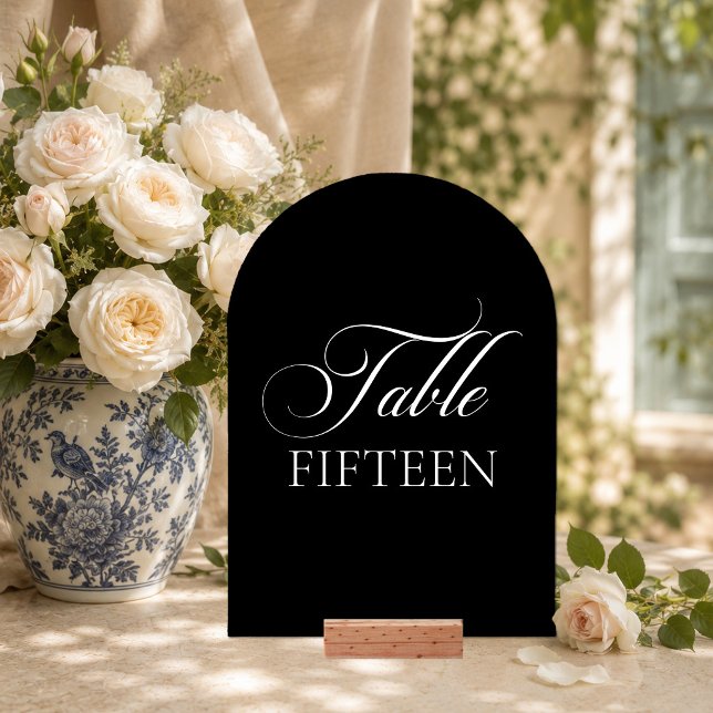 Classic Chic Black Alphabetical Table Number Sign (Creator Uploaded)