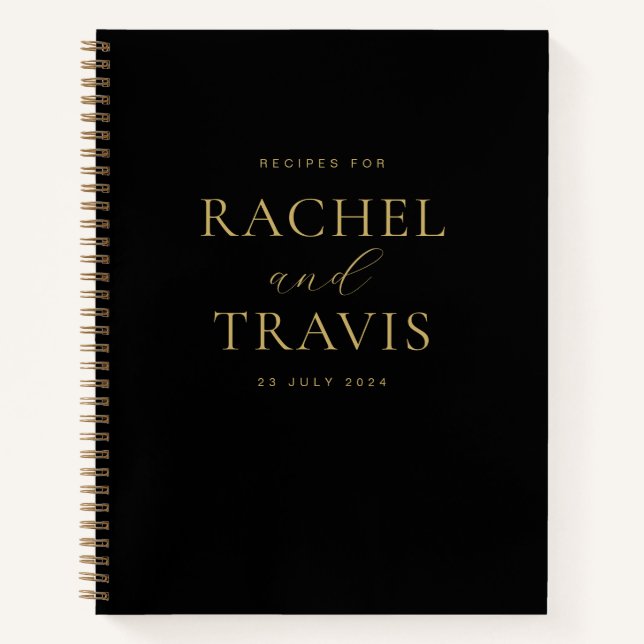 Classic Chic Black and Gold Newlywed Recipe Notebook (Front)