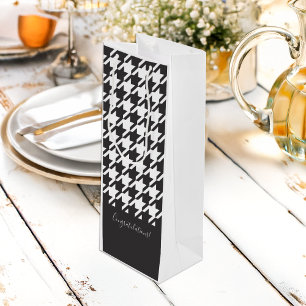 Classic Chic Black and White Houndstooth Wine Gift Bag