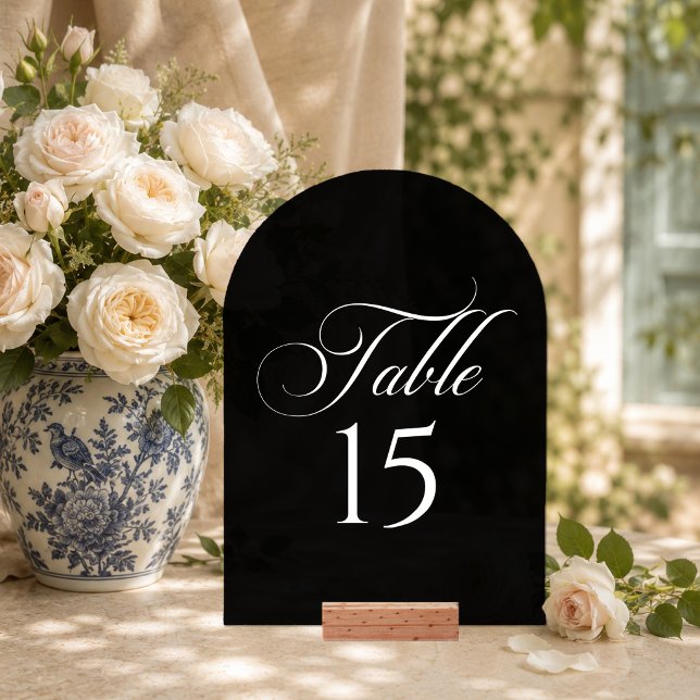 Classic Chic Black Calligraphy Table Number Sign (Creator Uploaded)