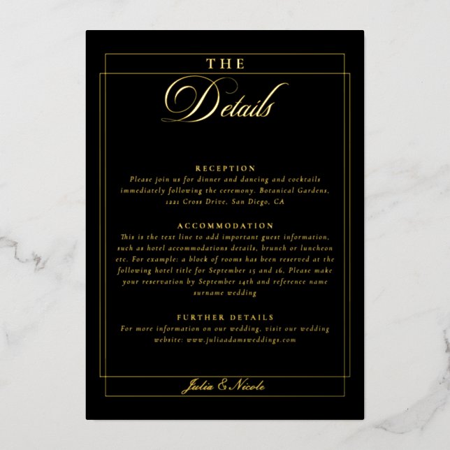 Classic Chic Black Calligraphy Wedding Details (Front)