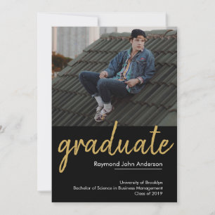 Classic Chic Black Gold Graduate Script Graduation Announcement