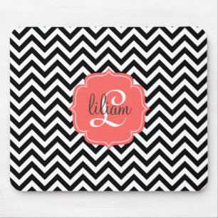 Classic Chic Black & White Chevron Stripes Custom Mouse Mat