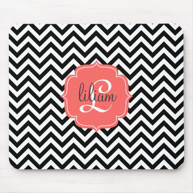 Classic Chic Black & White Chevron Stripes Custom Mouse Mat (Front)