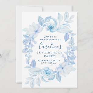 Classic Chic Blue Flower Birthday Invitation
