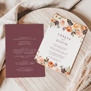 Classic Chic Boho Floral Back & Front Wedding   Invitation
