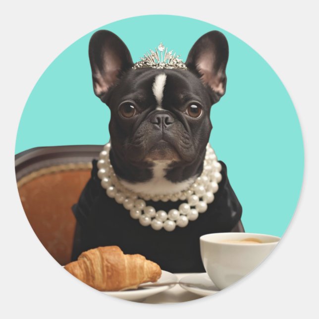 Classic Chic Breakfast Poster–Inspired Pug Art  Round Sticker (Front)