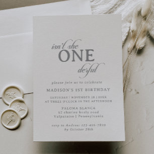 Classic Chic Calligraphy 1st Birthday Party Invitation