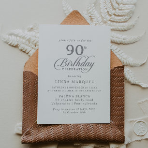 Classic Chic Calligraphy 90th Birthday Party Invitation