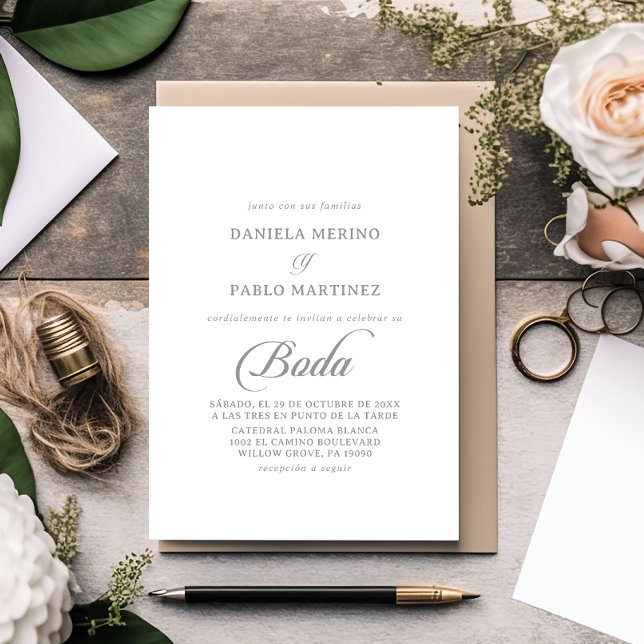 Classic Chic Calligraphy Boda Spanish Wedding Invitation (Creator Uploaded)