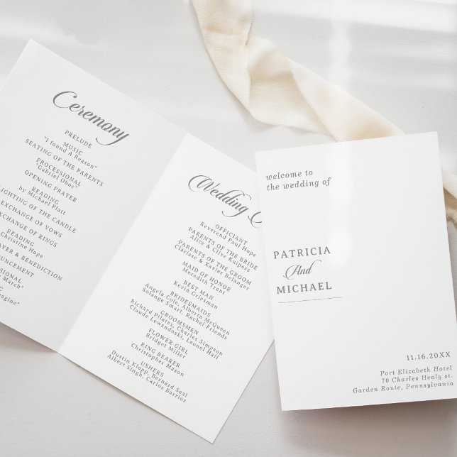 Classic Chic Calligraphy Folded Wedding Programme (Creator Uploaded)