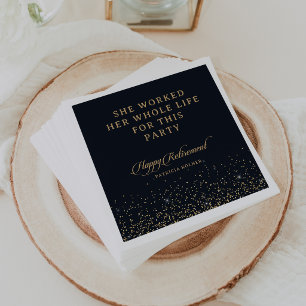 Classic Chic Calligraphy Gold Confetti Retirement Napkin