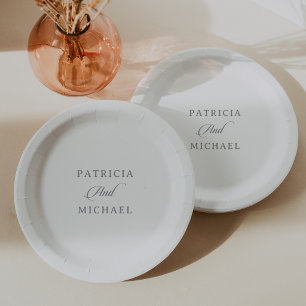 Classic Chic Calligraphy Minimal Wedding Paper Plate