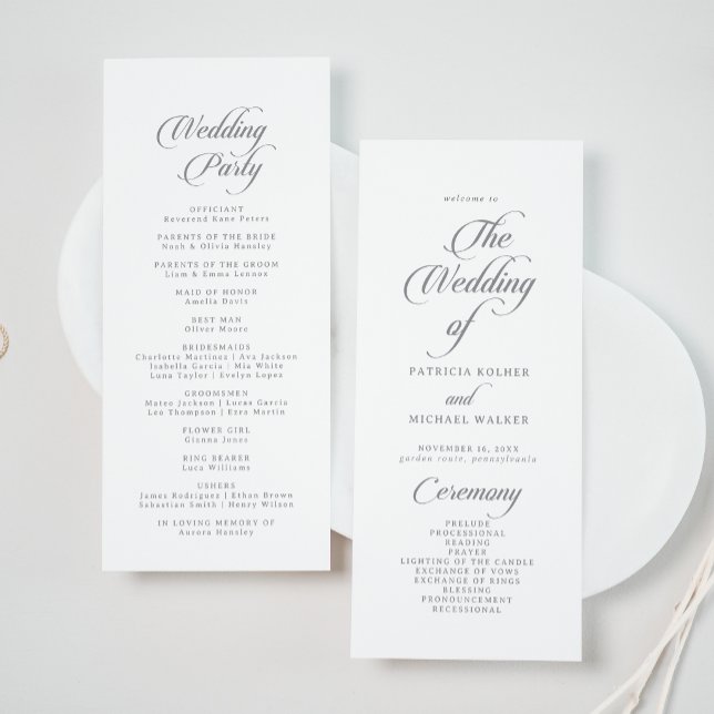 Classic Chic Calligraphy Tea Length Wedding Programme (Creator Uploaded)