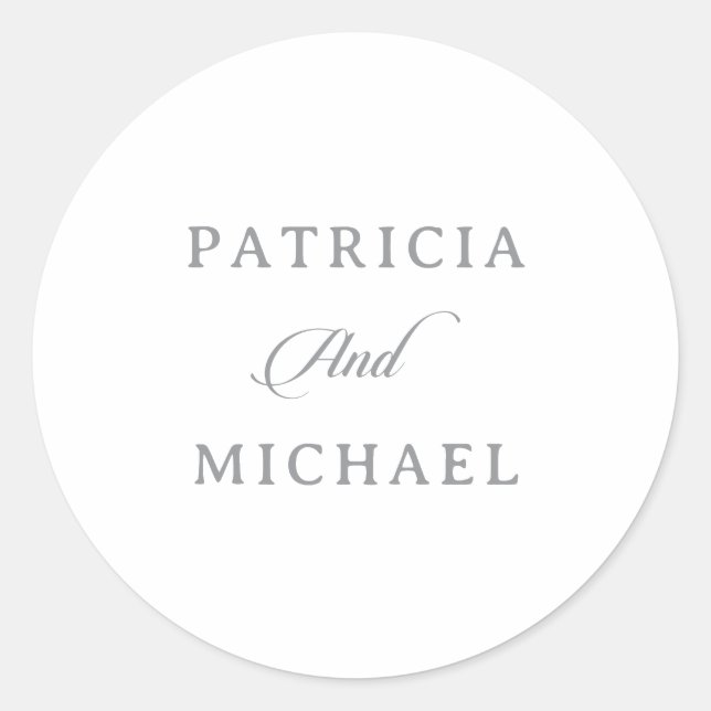 Classic Chic Calligraphy Wedding Round Sticker (Front)