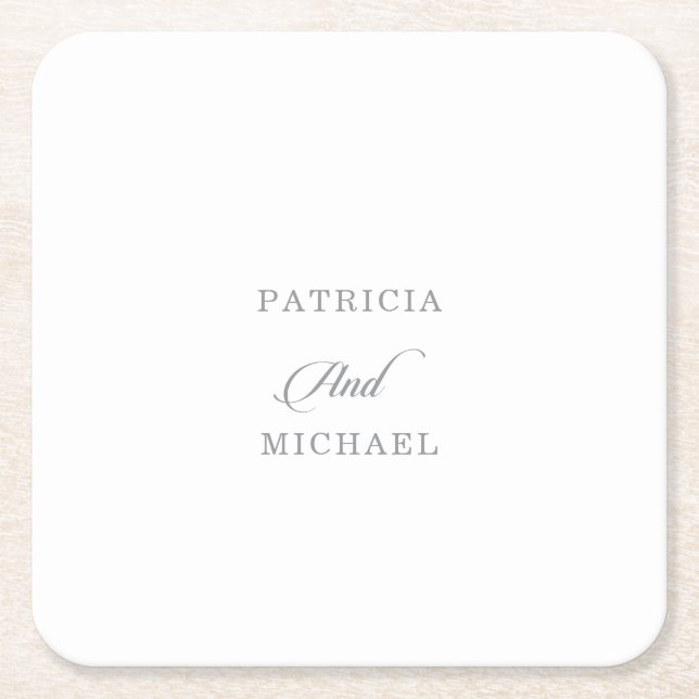 Classic Chic Calligraphy Wedding Square Paper Coaster (Front)