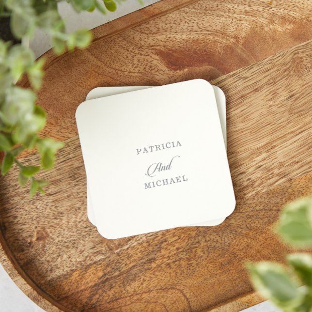Classic Chic Calligraphy Wedding Square Paper Coaster (Creator Uploaded)