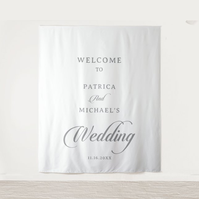 Classic Chic Calligraphy Wedding Welcome Tapestry (Front)