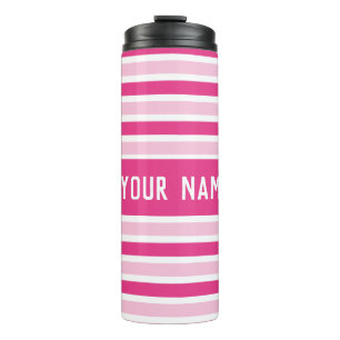 Classic Chic Cute Preppy Name Pink White Stripes  Thermal Tumbler
