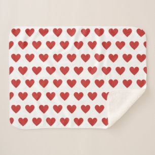 Classic Chic Cute Red Heart Pattern on White Sherpa Blanket