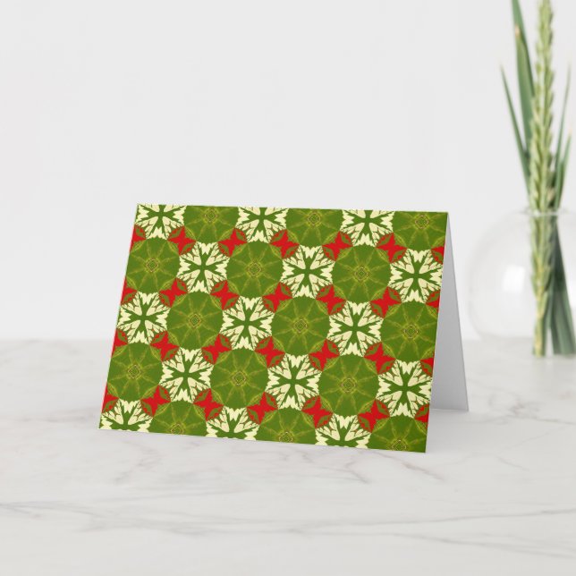 Classic Chic Gold Red Green Christmas Snowflake NT Holiday Card (Front)