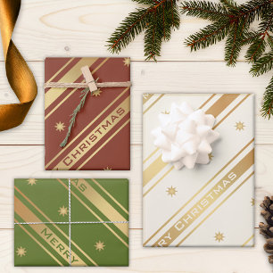Classic Chic Gold Stars and Stripes Christmas  Wrapping Paper Sheet