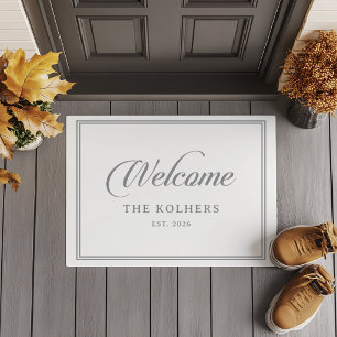 Classic Chic Grey Calligraphy Wedding Welcome Doormat