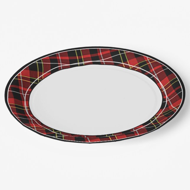Classic Chic Red Black Yellow White Tartan Pattern Paper Plate (Angled)