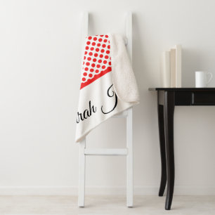 Classic Chic Red Polka Dots Pattern Custom Name Sherpa Blanket