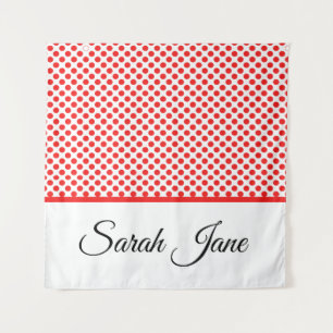 Classic Chic Red Polka Dots Pattern Custom Name Tapestry