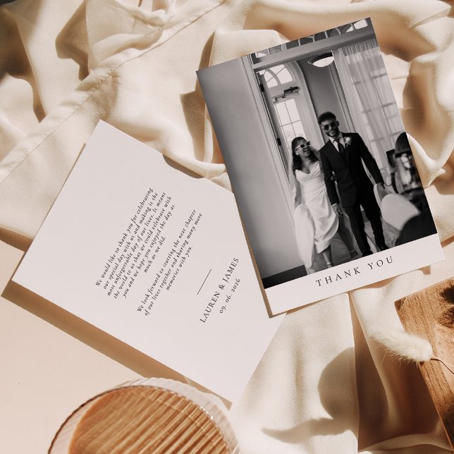 Classic Chic Wedding Photo Thank You Card (Creator Uploaded)