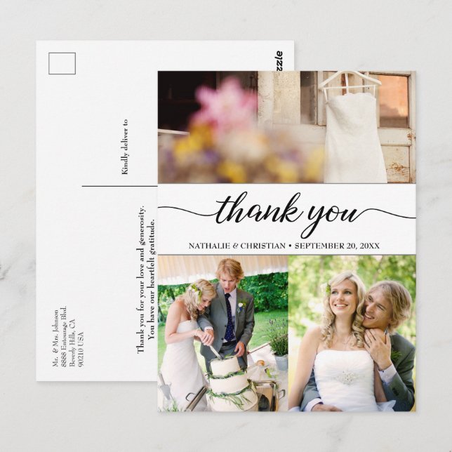 Classic Chic Wedding Photos Thank You Script Postcard (Front/Back)