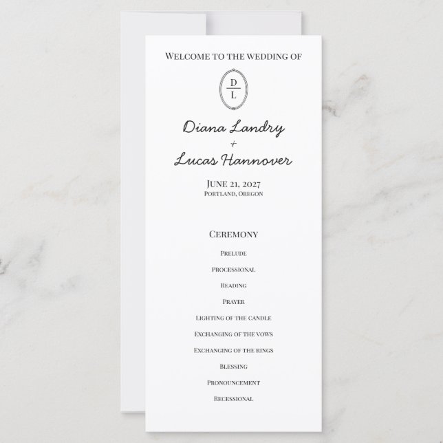 Classic Chic Wedding Program (Front)