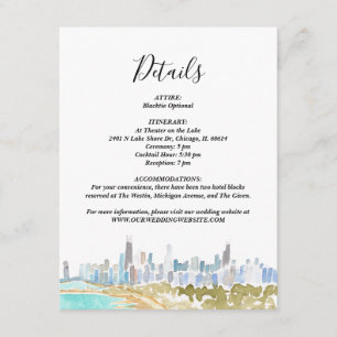 Classic Chicago Skyline Watercolor Details Card