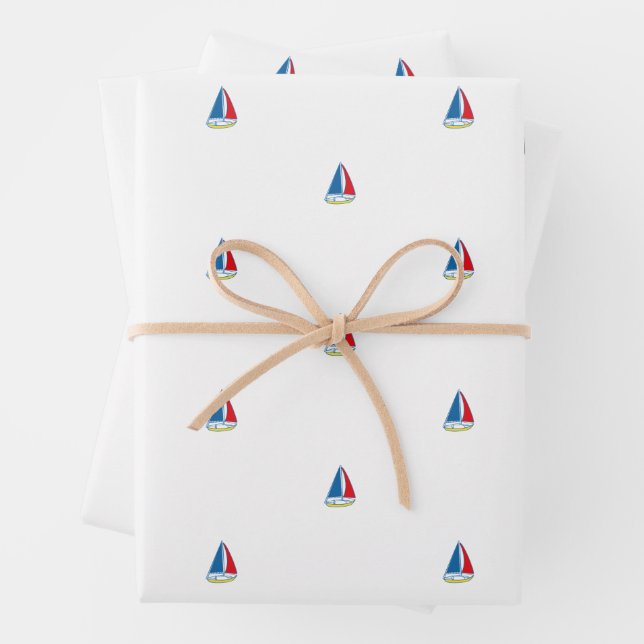 Classic Childhood Simple Sailboat Nautical Sail Wrapping Paper Sheet (In situ)