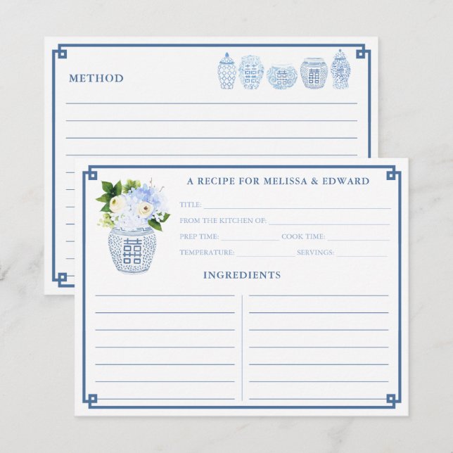 Classic Chinese Blue & White Vase Recipe Card (Front/Back)