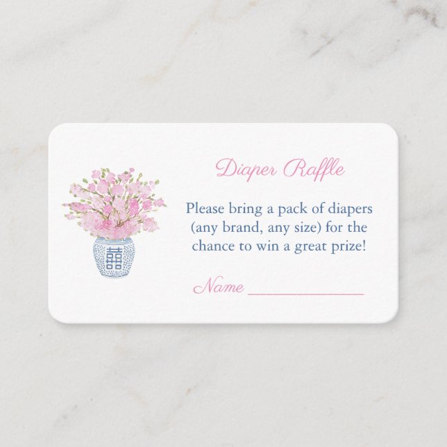 Classic Chinoiserie Baby Girl Shower Diaper Raffle Enclosure Card (Front)