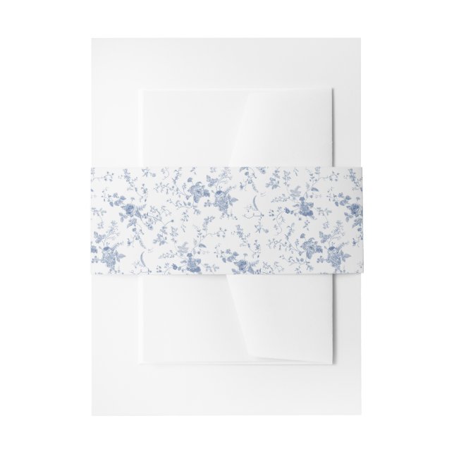 Classic Chinoiserie Blue Floral Wedding Invitation Belly Band (Front Example)