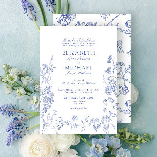 Classic Chinoiserie Blue Victorian Floral Wedding Invitation