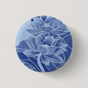 Classic Chinoiserie Chic Blue Lotus Flowers 3 Cm Round Badge
