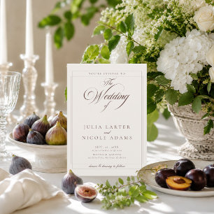 Classic Choco Brown Ivory Calligraphy QR Wedding Invitation