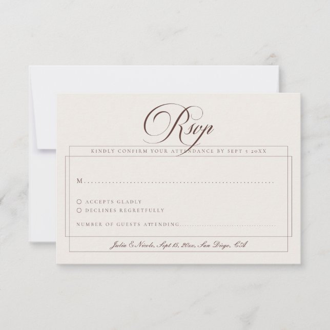 Classic Choco Brown Ivory Calligraphy Wedding RSVP Card (Front)