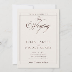 Classic Choco Ivory Calligraphy Details Wedding Invitation