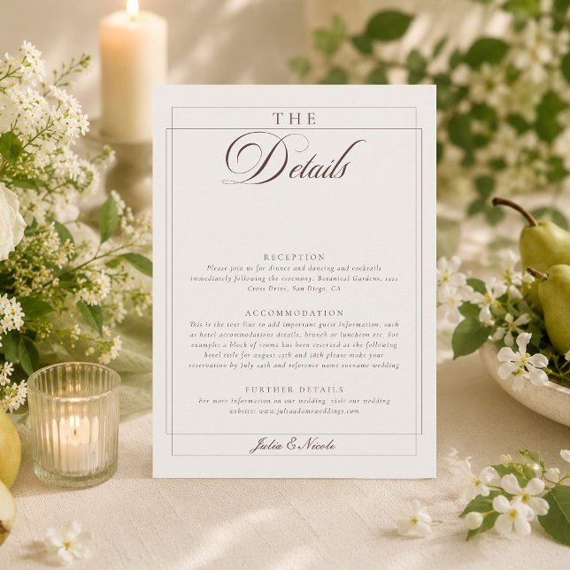 Classic Choco Ivory Calligraphy Wedding Details Enclosure Card (Creator Uploaded)