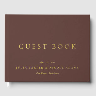 Classic Chocolate Brown Gold Calligraphy Wedding Guest Book