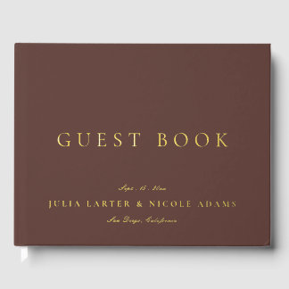 Classic Chocolate Brown Gold Calligraphy Wedding Guest Book