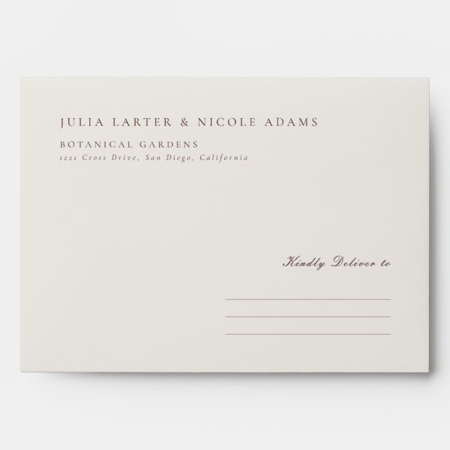 Classic Chocolate Brown Ivory Calligraphy Wedding Envelope (Front)