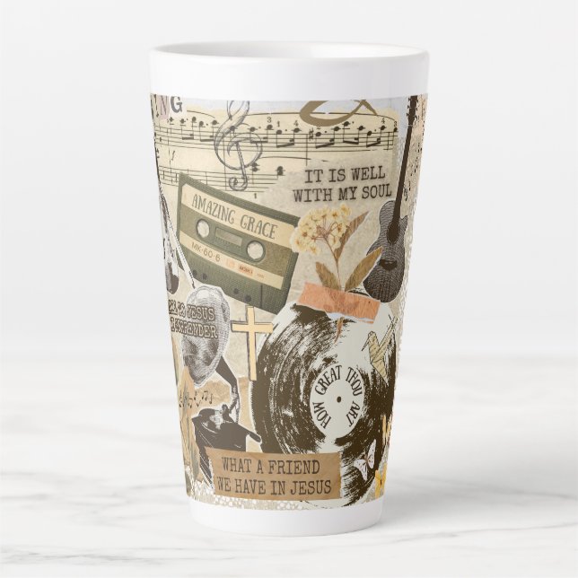Classic Christian Hymns Songs Music Collage Latte Mug (Front)
