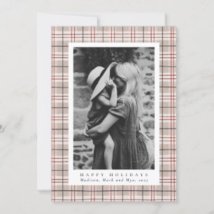 Classic Christmas Beige Plaid Photo Holiday Card
