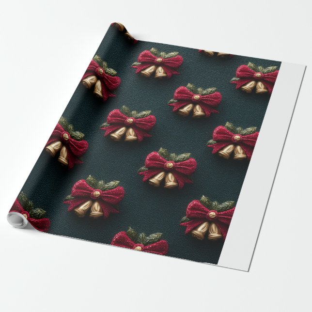 Classic Christmas Bell Wrapping Paper | Elegant Ho (Unrolled)